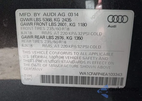 2014 Audi Q5 2.0T Premium из США, поврежденный, VIN WA1CFAFP4EA103343